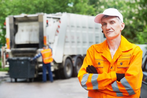 Central London streets with waste collection trucks