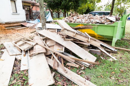 Construction site in Central London with builders waste